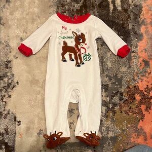 My First Christmas Reindeer Baby Onesie - Red & White